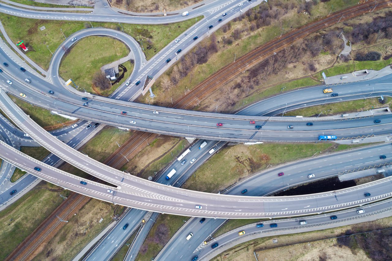 Aerial view of a freeway intersection Aerial view of a freeway intersection